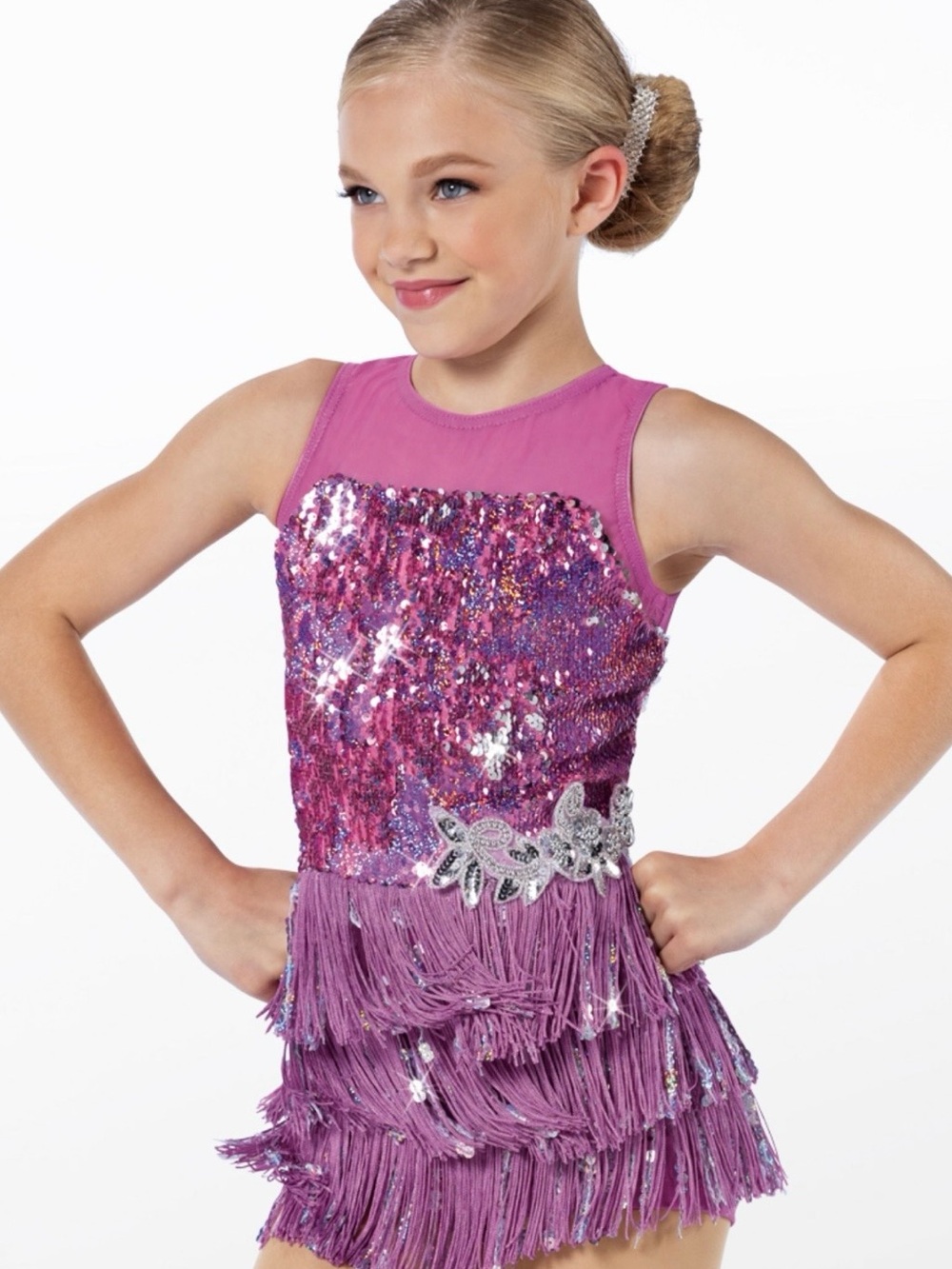 Weissman Perfect Day Pink Purple Sequin Fringe Biketard Dance Dress Dancewear